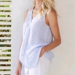 J Jill Pure Jill Light Periwinkle Blue Crinkle Linen V Neck Sleeveless Tank XS